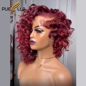 İnsan Chignons Derin Kıvırcık Bordo Kırmızı Renkli Kısa Pixie Cut 360 Tam Dantelli Peruk Saç Bal Sarı Sarışın Kahverengi Bob Frontal Peruk 230314