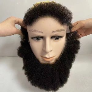Brezilyalı bakire insan saç parçası tam İsviçre dantel afro bıyık 4mm afro dalga Afrika Siyah erkekler için fast ekspres teslimat