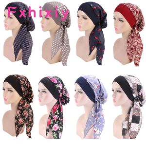 Bandanas Durag Muslim Women Print Cotton Turban Hat Headscarves Pre Tied Cancer Chemo Headwear Headwrap Caps 230313