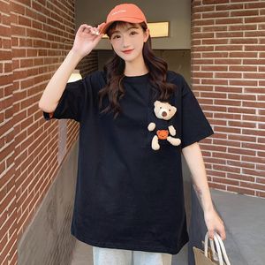 Women's T-Shirt Summer Women Harajuku Cute Real Toy Bear In Pocket T-shirt Street Oversized Loose Short Sleeve Tee Top Kawaii Tops 2XL 230314
