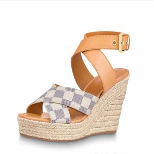 Shoes Sandals Women Designer Starboard Wedge Espadrilles Leather High Heels Adjustable Buckle Wedding Dress Lady Platform 35-41 378