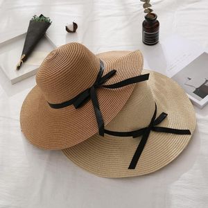 Wide Brim Hats Women Summer Travel Beach UV Protection Bowknot Straw Hat Sun Cap For Ladies Accessories Fashon Trendy