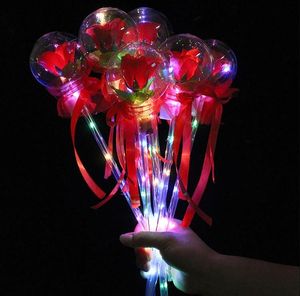 LED Party Favor Decoration Light Up Glowing Red Rose Flower Wands Bobo Ball Stick For Wedding Valentine's Day Atmosphere Decor RRA4996