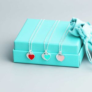 Pendant Necklaces Wholesale Sale New European Love Necklace s925 Sterling Silver Necklace Blue Heart Necklace Enamel Love Necklace Z0314