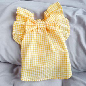 Vestuário para cães roupas de gato de estimação por atacado primavera no verão borboleta amarela verificação de bebê camisa para cachorros para cães pequenos menina