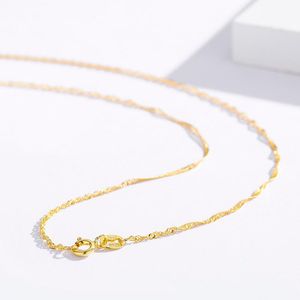 Chains 35cm-60cm 925 Sterling Silver With Gold Color Water Wave Chain Necklace Women Kids Children Girls Jewelry Kolye Collares W 1.5mmChain