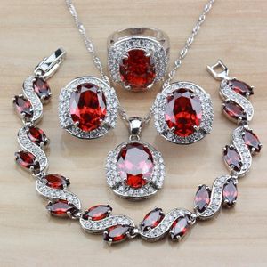 Necklace Earrings Set Wedding-Engagement Red Jewelry Quality Garnet Zircon Fashion Women Accessories Clip And Ring Sets