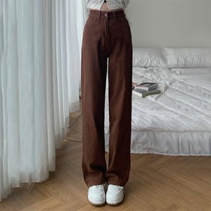 Dżinsy damskie Summer Kobiety Brown High talia luźna prosta szeroka noga dżinsowa kobieta Y2K Casual Streetwear Vintage workowate spodnie 230313