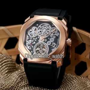 جديد 6 Style Octo Finissimo Tourbillon 102719 الهيكل العظمي الآلي رجال الساعات روز الذهب حزام المطاط جودة عالية الساعات جديدة 225 ب