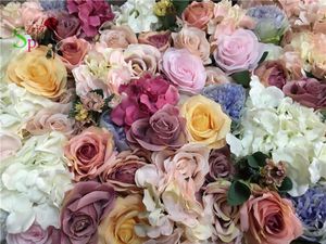 装飾的な花の花輪は、ローズ人工絹の花の壁と結婚式の装飾アジサイの良い価格