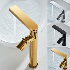 Badezimmer-Waschtischarmaturen, schlicht, nordisch, leicht, luxuriös, komplett aus Kupfer, Gold und kaltem Aufsatzbecken-Wasserhahn, drehbar, schwarz