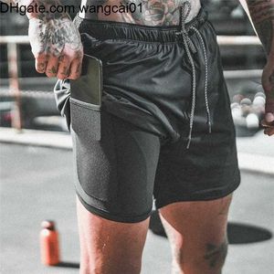 wangcai01 herr shorts sommar ny fitness mäns korta tvivelskikt 2 i 1 kör träning byxor inre tätt och yttre lösa fitnessbyxor 0314H23