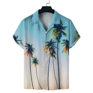 Herr t-shirts 2022 Ny kubansk krage Sommaren Mäns kortärmad tryckt skjorta Hawaiian Seaside Holiday Casual Shirt
