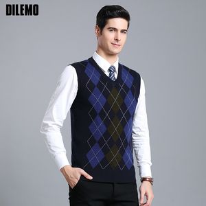 Sweater de coletes de moda masculino suéter masculino pululador de pescoço slim fit jumpers padrões de tricô de outono coletes sem mangas roupas casuais homens 230313