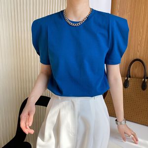 Women's T-Shirt Solid Puff Short Sleeve Designer Shoulder Pad T-Shirt Blue Black Summer Women T Shirt Top 230314