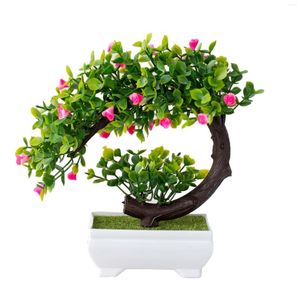 Decorative Flowers Green Small Tree Potted Bonsai Mini Roses Flower Christmas Home Living Room Decoration Fake Plants DIY Arrangement