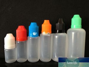 Partihandel Färgglada PE -droppflaskor nålspetsar med färg Barnproof Cap Dropper Tips Plast elikidflaska 3 ml 5 ml 10 ml 15 ml 20 ml 30 ml 50 ml