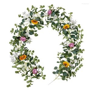 Decorative Flowers Artificial Vine Willow Leaves Garland Rose Rattan Wedding Backdrop Decoration Sunflowers Fake Plants Home Decor