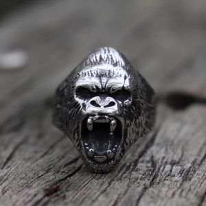 Cluster Rings Vintage Wild The Beast Gorilla Stainless Steel Ring Mens Biker JewelryCluster