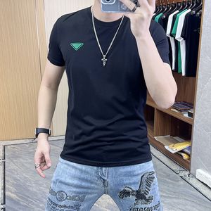 T-shirt Men's Personality Letter Printing Brand Mercerized Cotton Crew Neck Short Sleeve Tees Triangle Simple Logo Male Tops Green Causal Clothing Plus Size 7xl