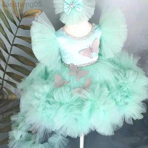Платья для девочек младенцы для девочек -платья 2023 Новая год детская одежда Бабочка Пушистые детские платья детские 1 -й день рождения vestido rabe file w0314