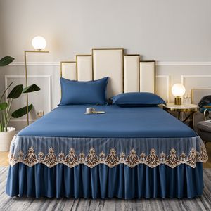 Bed Skirt 100% Cotton Lace Winter Bedspreads Home Bed Skirt-style Bed Sheets Embroidery Pure Color Bed Spreads Bed Cover 230314