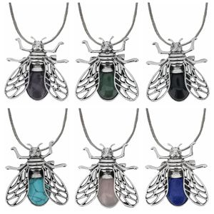 Natural Crystals Healing Stones Pendant Fashion Fly Animal Necklace For Women Men Accessories Wholesale