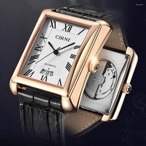Armbandsur Cirni Mens Automatic klockor Luxury Dress Watch Fashion Mechanical Wristwatch Business Rectangle Waterproof Golden Clocks 2023