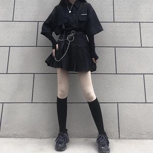 Skirts Women's Suit Summer Korean Version Of Wild Dark Loose BF Shirt Top Two-piece Harajuku Mail Punk