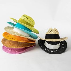 100% Natural Straw Western Cowboy Hat For Women Men Summer Beach Sun Hat Pink Cowgirl Hats Sombrero Hombre