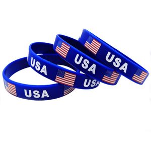 USA Flag Silicone Bracelet America Patriotic Blue Wristband Party Favor Parade Jewelry Promotion Gift Wholesale