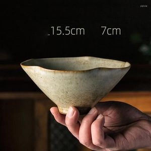 Skålar japansk stil lotus blad bambu hatt skål 6 tum keramisk ris jingdezhen handgjorda kinesiska gamla stoare bordsartiklar