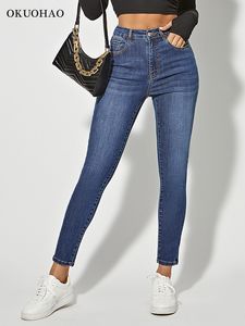 Jeans feminino jeans skinny para mulheres elásticas cintura alta clássica calça de jeans slim hip lift mamã