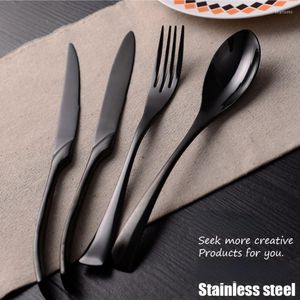 Servis uppsättningar 4-PCS 304 Rostfritt stål Flatvaror Set Black Steak Knife Fork Spoon Teskoon Cuterge Table Seary