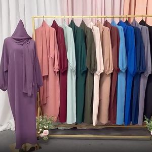 Abbigliamento etnico Abaya Dubai Turchia Ramadan Eid Abito lungo da preghiera musulmano Plain Hijab per le donne Sciarpa Abiti arabi Islamica Femme Musulman