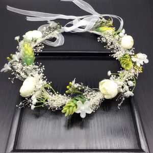 Tiaras Real Small White Flower Wreath Bridal Headband Headdress Ornament Kids Children Crown Hair Accessories Adjustable Garland 230313