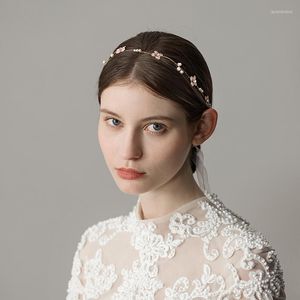 Headpieces o339 koreansk stil charm brud brud bröllop hår tillbehör silver glänsande kristallpärl hårband med små blommor