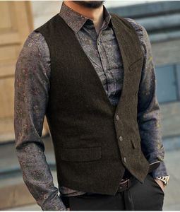 Gilet da uomo Slim Gilet da uomo Tweed Gilet Gilet Vintage a spina di pesce con scollo a V in lana casual Groomsmen Abiti Gilet per matrimonio XS5XL 230313