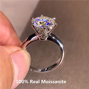 Wedding Rings Classic 6 Prongs 5 Carat Round Ring Sterling Silver Plated 14K Gold High Clarity D Color Diamond Rings Woman Jewelry 230313