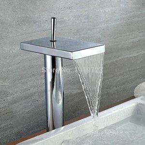 Badezimmer-Waschtischarmaturen, Vidric Ly, moderner Stil, massives Messing und Kaltwasser, Wasserfall-Auslauf, Waschbecken-Mischbatterie, Chrom-Finish, hohes Gefäß, Fauc