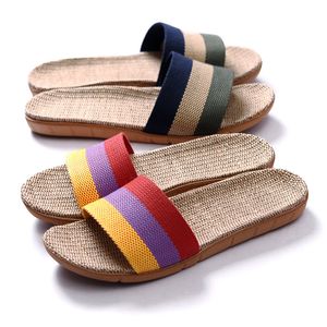 GAI Suihyung Summer Flax Slippers Women Men Casual Linen Slides Multi-style Non-slip EVA Home Flip Flops Indoor Shoes Female Sandals 230314