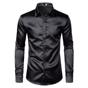 Men's Casual Shirts Men's Black Satin Luxury Dress Shirts Silk Smooth Men Tuxedo Shirt Slim Fit Wedding Party Prom Casual Shirt Chemise Homme 230314