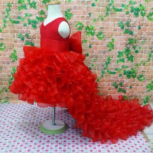 Girl's Dresses 2-13T Flower Girl Trailing Wedding Dresses Children High Quality Tutu Mermaid Dress V-Neck Big Bow Princess Long Clothing W0314