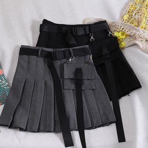 Saias com saia plissada de bolso 2023 Mulheres da primavera japonesa Summer A-line curta cintura alta e preta de macacão preto mini