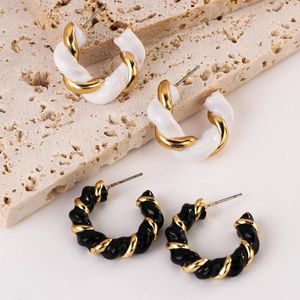 Hoop Earrings Lifefontier Vintage Enamel Metal Twisted Weave For Women Black White Gold Color Geometric Circel Jewelry