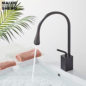 Badrumsvaskar Krattor Designa svart tvättställe TAPS Hög Mixer däck monterad Vanity kran Enstaka hållare hål