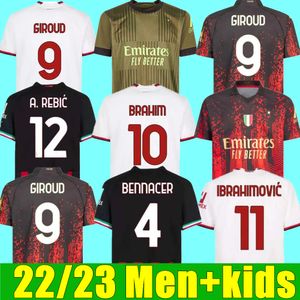 22 23 Ac S Soccer Jerseys Fans Versione giocatore Ibrahimovic Giroud De Ketelaere R. Leao Tonali Theo Maglia da calcio Kit per bambini