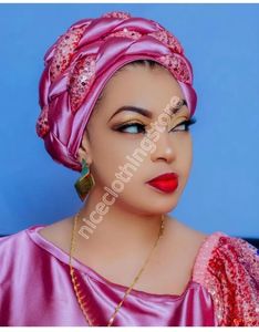 2023 Ny paljett Braid African Headtie Hat Nigeria Auto Gele Fashion Women Turban Cap Female Head Wraps Hijab Bonnet