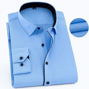 Мужские повседневные рубашки плюс большой размер 8xl 7xl 6xl Mens Mens Business Casual с длинными рубашками Классические полосатые мужские социальные рубашки Purple Blue Howdfeo 230314