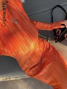 パーティードレス暗号化ファッション2022秋の長袖女性のためのマキシドレスカジュアルな服装フォールドソリッドシフトドレスヴェスティド服l230313